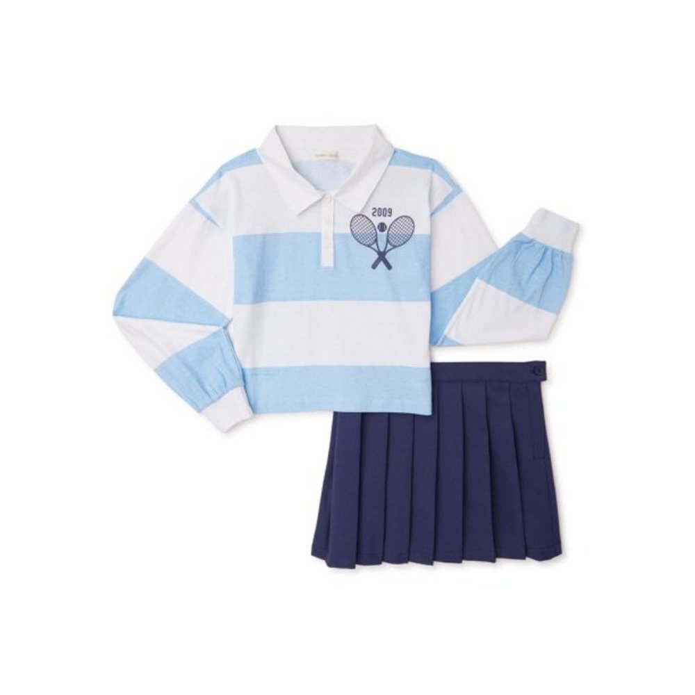 New Girl's Size 14 School uniform preppy rugby top and pleated skirt 2 piece New